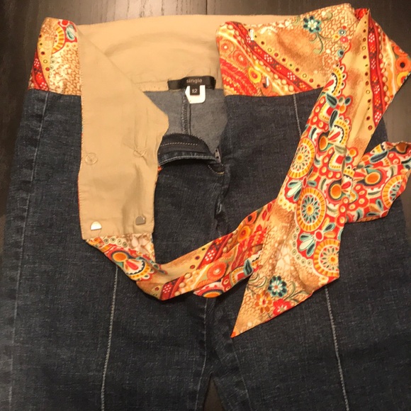 Vintage rare boho jeans with silk belt on waist - Picture 5 of 6